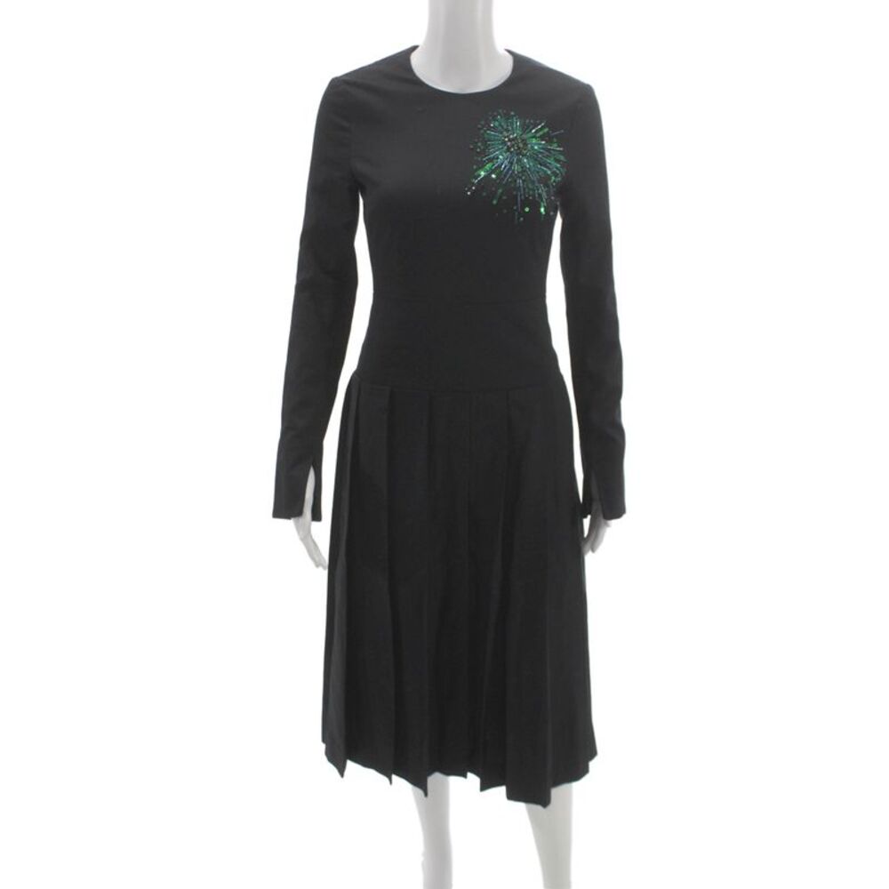 Duncan Women Fit & Flare Long Sleeve Black Beaded Dress Zip Size 2